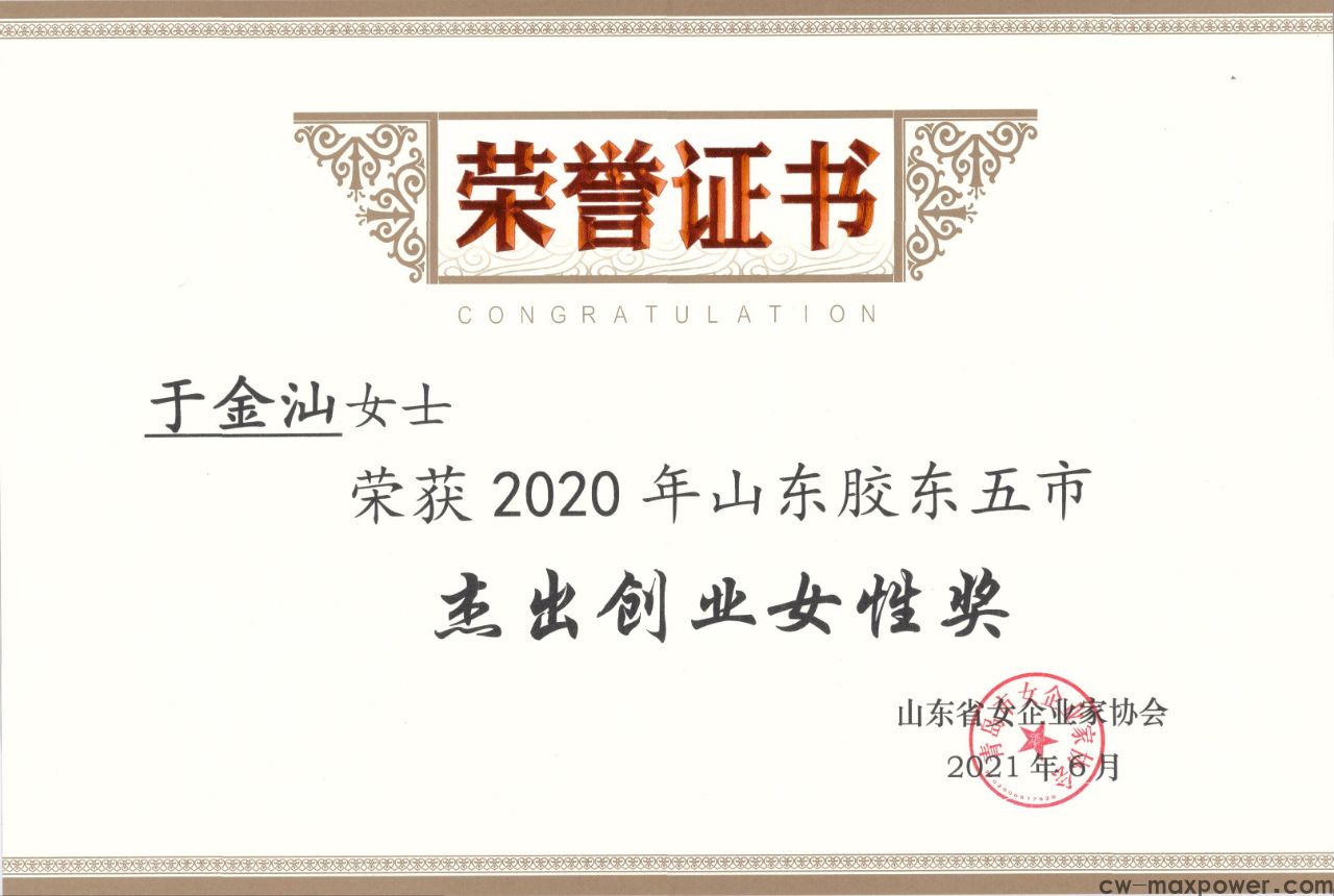 喜報(bào)！于金汕總經(jīng)理榮獲2020年山東膠東五市杰出創(chuàng)業(yè)女性獎(jiǎng)(圖2)